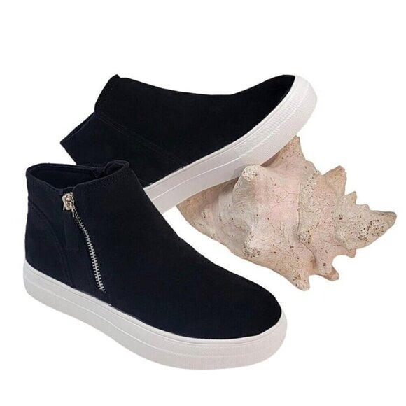 BUY ONE GET ONE FREE Soda Route Black Faux Suede  High Top Sneaker Side Zipper - Picture 1 of 6